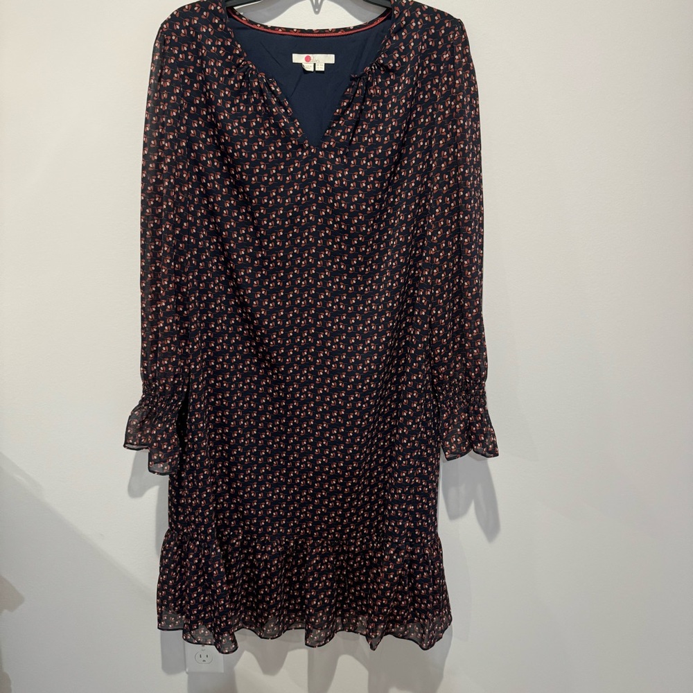 Boden Navy Blue Floral Libby‎ Chiffon Shift Dress no belt size 10L